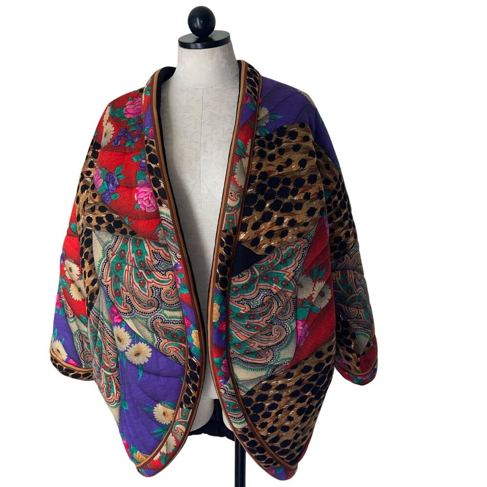 Leonard Vintage Womens Jacket Size M Multicolor Quilted Cocoon Signed Fabric